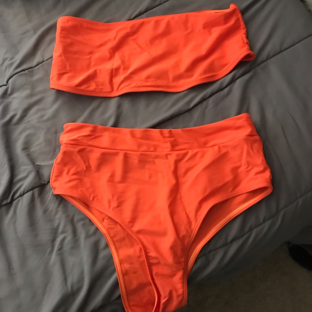 Orange high waisted bathing suit